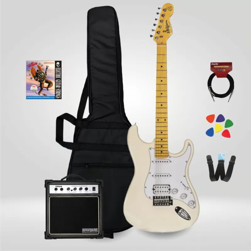 New Orleans NHS9720 Stratocaster HSS Vintage Elektro Gitar Seti White (Beyaz)- SET3